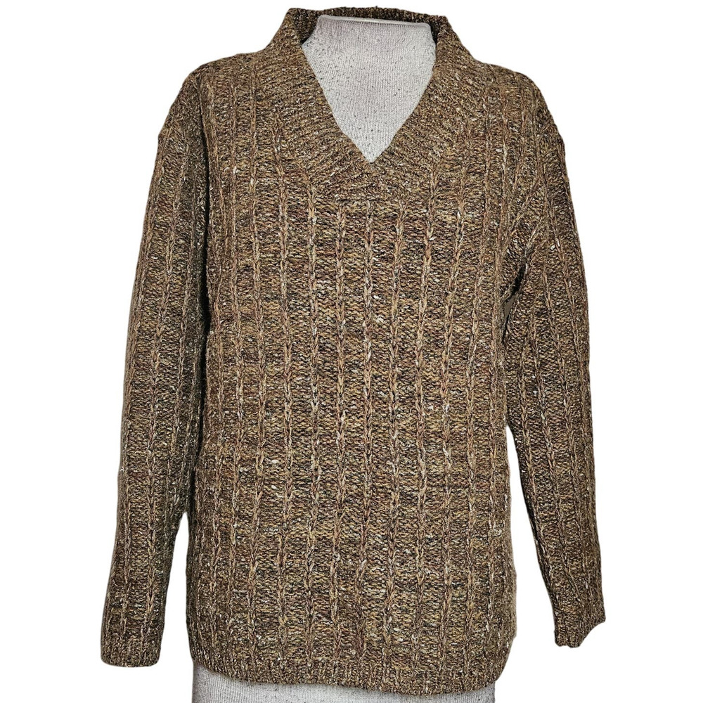 Brown V Neck Chunky Knit Sweater Size Medium